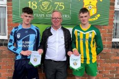Dougie McLeod with Rathkeale AFC and Ballingarry AFC captains