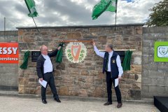Dougie McLeod St. Pat’s supporters club Chairman and John Cronin President of Ballingarry AFC unveil the mosaic of the Hibernian Harp