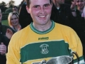 Ballingarry AFC captain Niall Condron pictured with the Desmond League trophy after beating Rathkeale in a play-off.