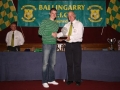 Under 16 Republic of Ireland international Anthony Forde receiving his award from club Chairperson Pascal Moynihan
